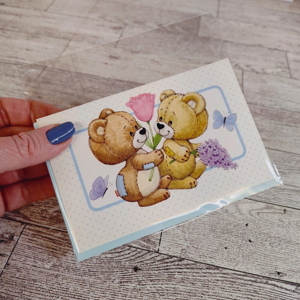 Rag Tag Teddies Vintage 1989 Greeting Card Bears Flowers Butterflies Vintage 80s